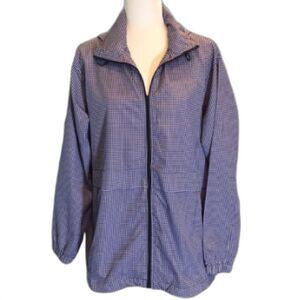 KC Collections Checkered Windbreaker Hidden Hood Blue Sz XL